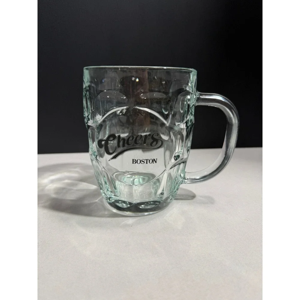 Cheers Boston Glass Beer Mug Dimpled Tankard Pint Glass Vintage TV Show Logo